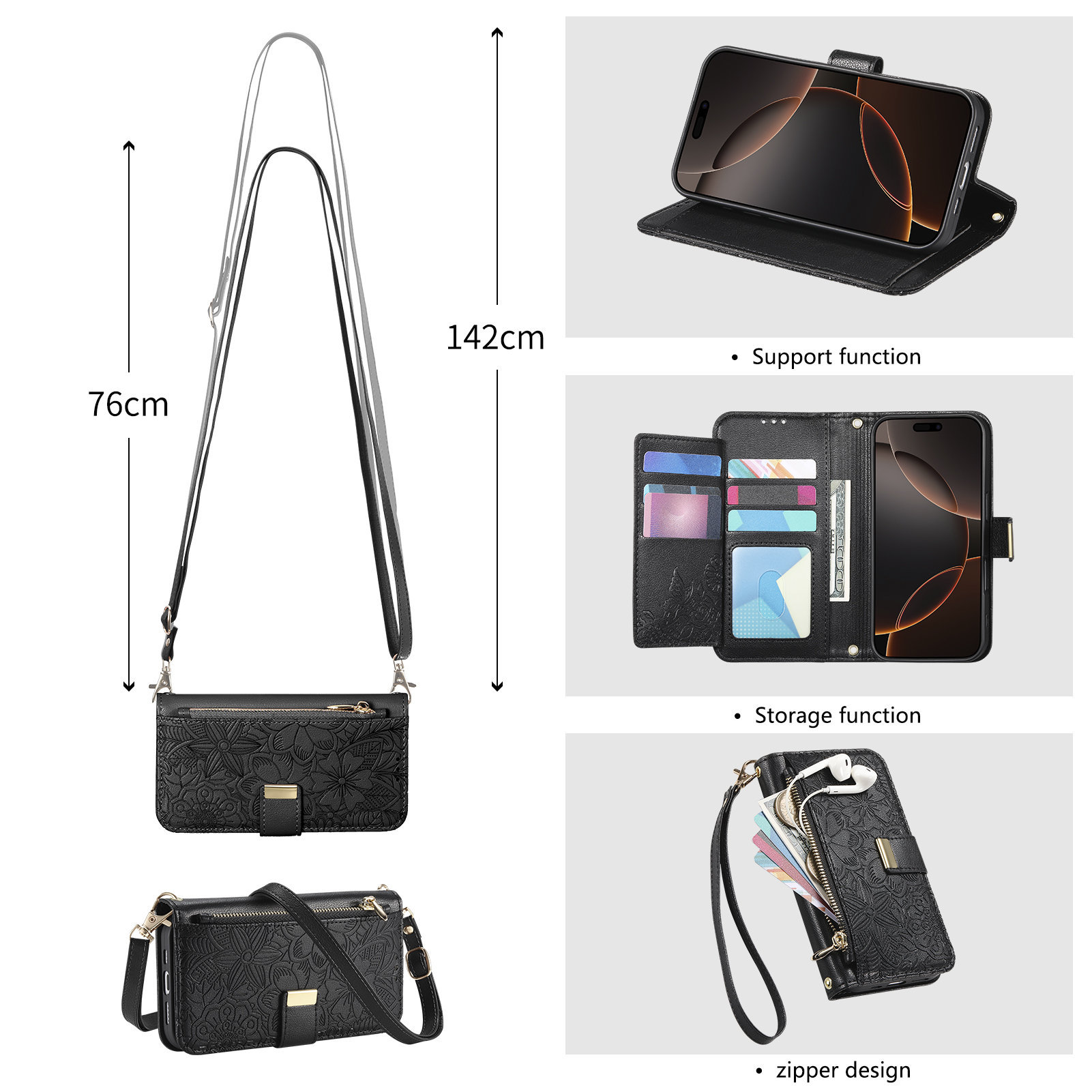 Leather Zipper Crossbody Flip  - đánh giá và giá Leather Card Wallet