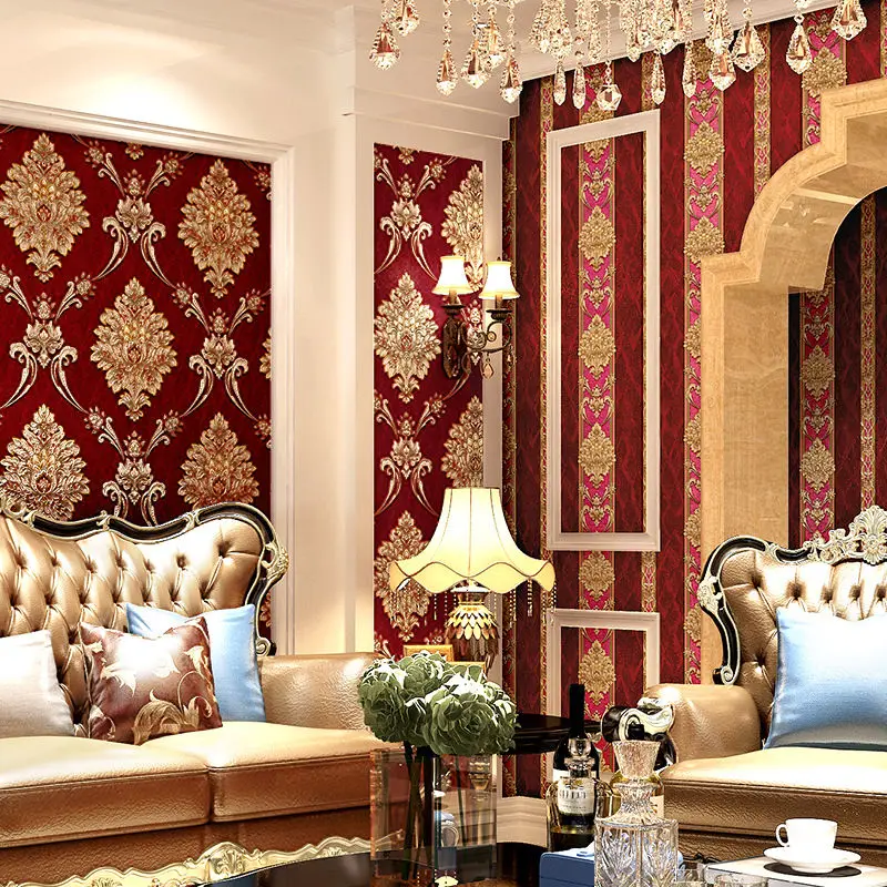 European Style Blue Damask 3D  - đánh giá và giá Luxury Lifestyle Wallpaper