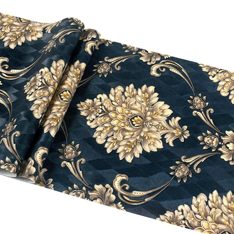 European Style Blue Damask 3D  - đánh giá và giá Luxury Lifestyle Wallpaper